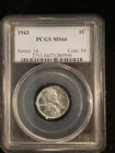 1943-P Lincoln Cent. 1c PCGS MS-66. (HVS-007)