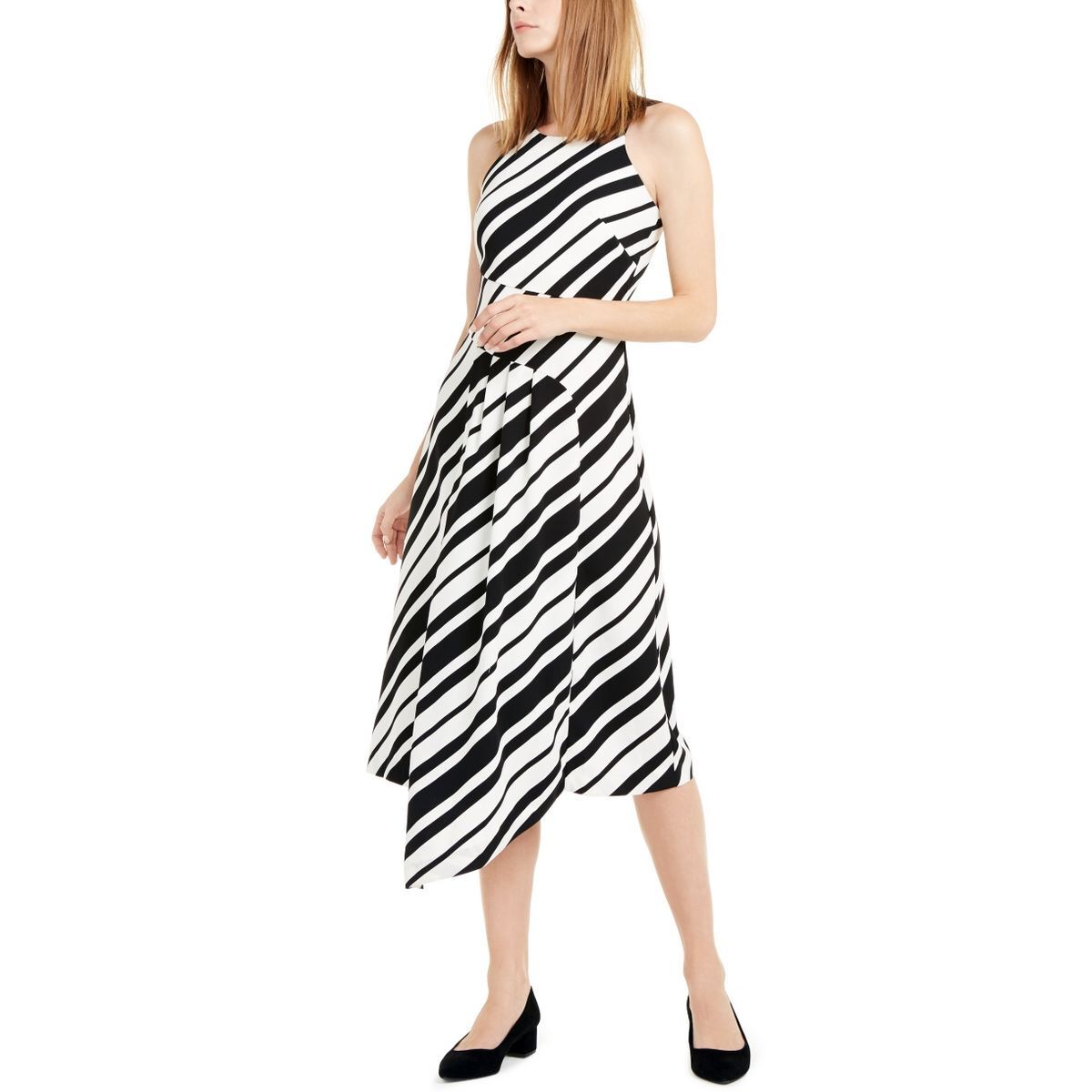 black and white striped asymmetrical dress Alizea One Shoulder Slit Asymmetrical Striped Maxi Dress