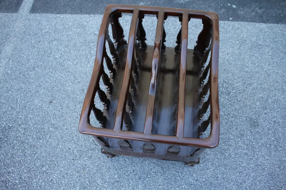 Delightful Solid Rosewood Carved Canterbury Magazine Rack with Drawer – Storage - Image 4 of 4