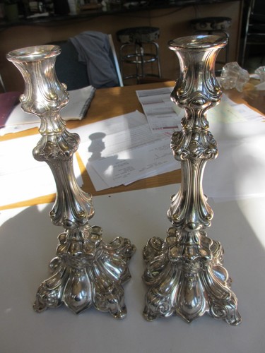 ANTIKER GEPUNZTER VIKTORIANISCHER POLNISCHER BAROCK SILBER TELLER KERZENLEUCHTER