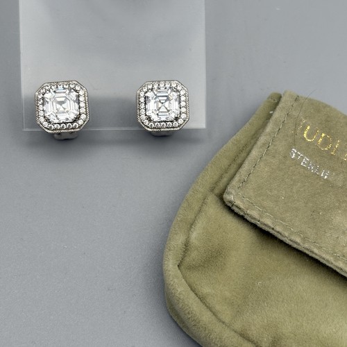 Orecchini Judith Ripka Asscher taglio zirconi 925 sterling anni 80 vintage traforati - Foto 3 di 14