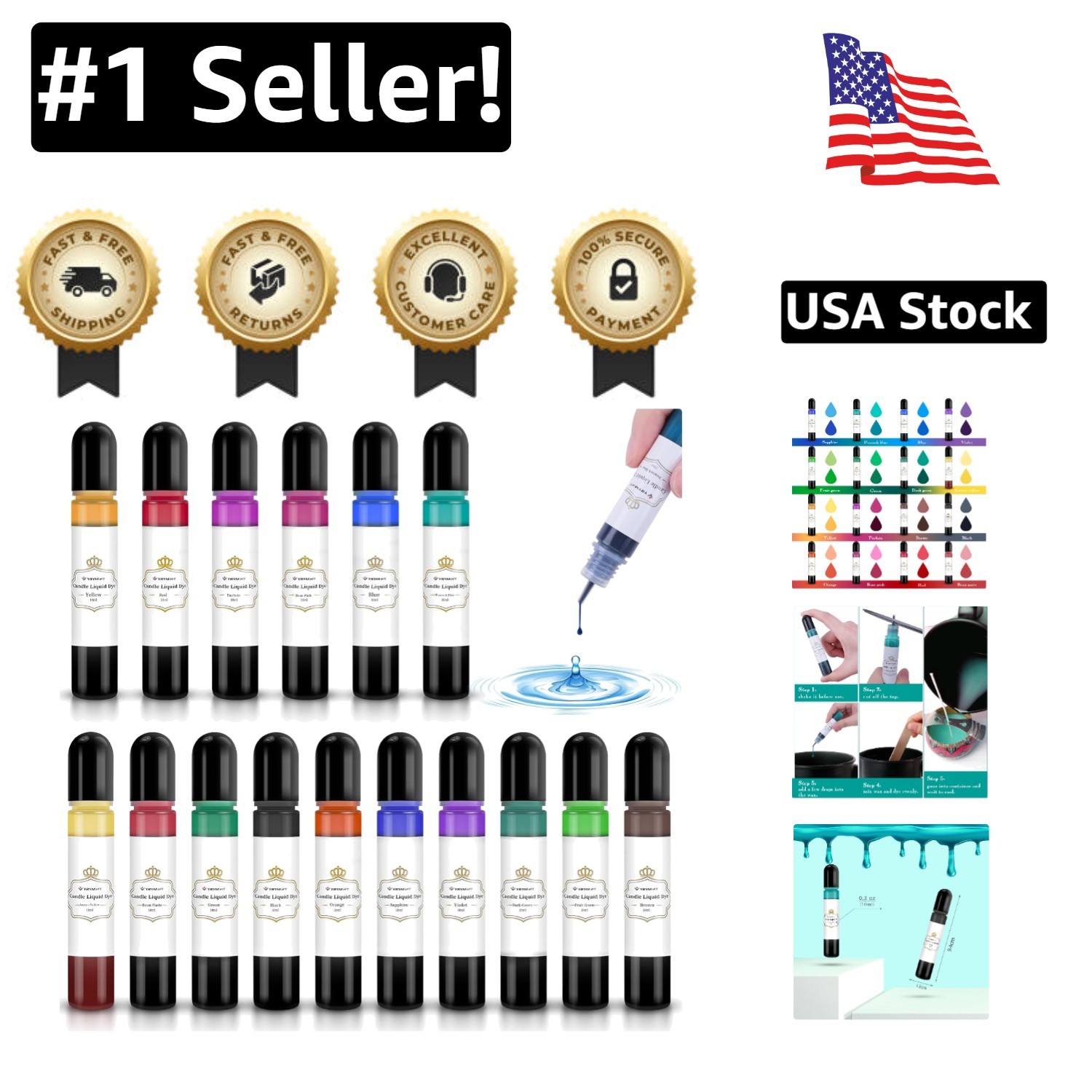 16 Colors of Oil-Based Candle Dye for Safe and Easy Crafting - Liquid Form