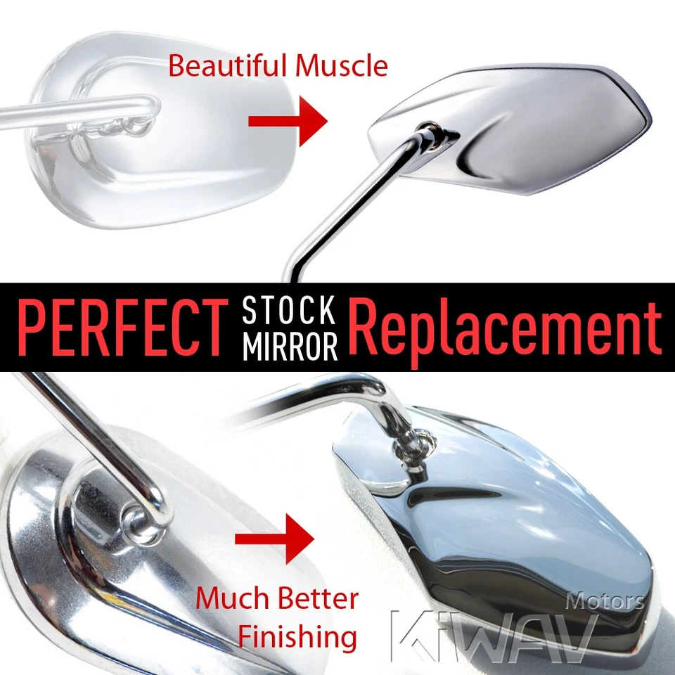 Espejos retrovisores cromados completamente metálicos vástago corto para Harley-Davidson Road King ROCKER C Foto 2 de 4