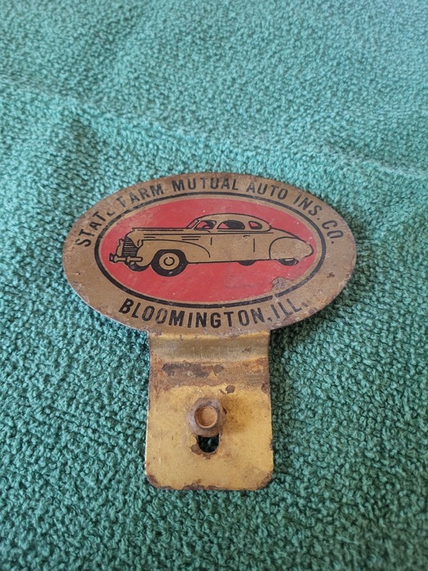 Vintage 1940s State Farm License Plate Topper Auto Insurance Plaque Emblem Tag