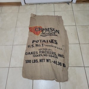100 lb CRIMSON SELECT Burlap Potato Sack, Oakes  Packers, ND, Product Of USA
