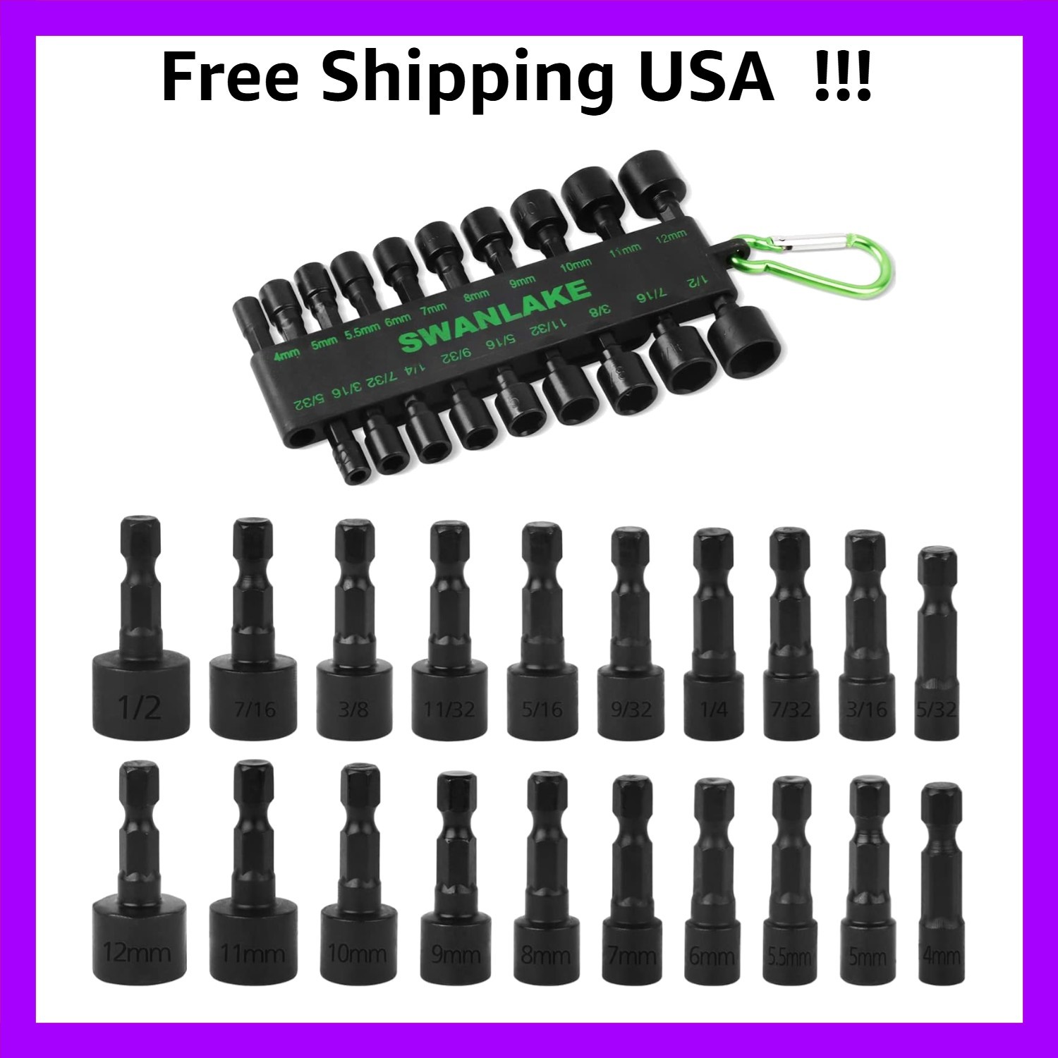 SWANLAKE PCS Power Nut Driver Set for Impact Drill, 1/4” Hex Head Drill Bit S...