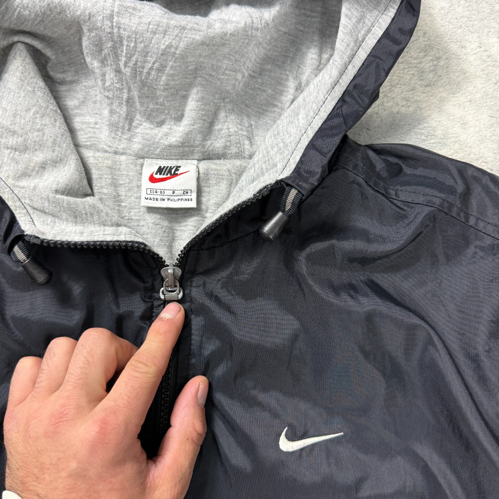 Vintage Nike 1990s Black Swoosh Logo Full Zip Oversized Small Windbreaker Jacket image 5