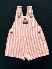 Vintage Oshkosh Overalls Short Romper, Paper Tag USA Wide Pink Stripe Vestbak 4
