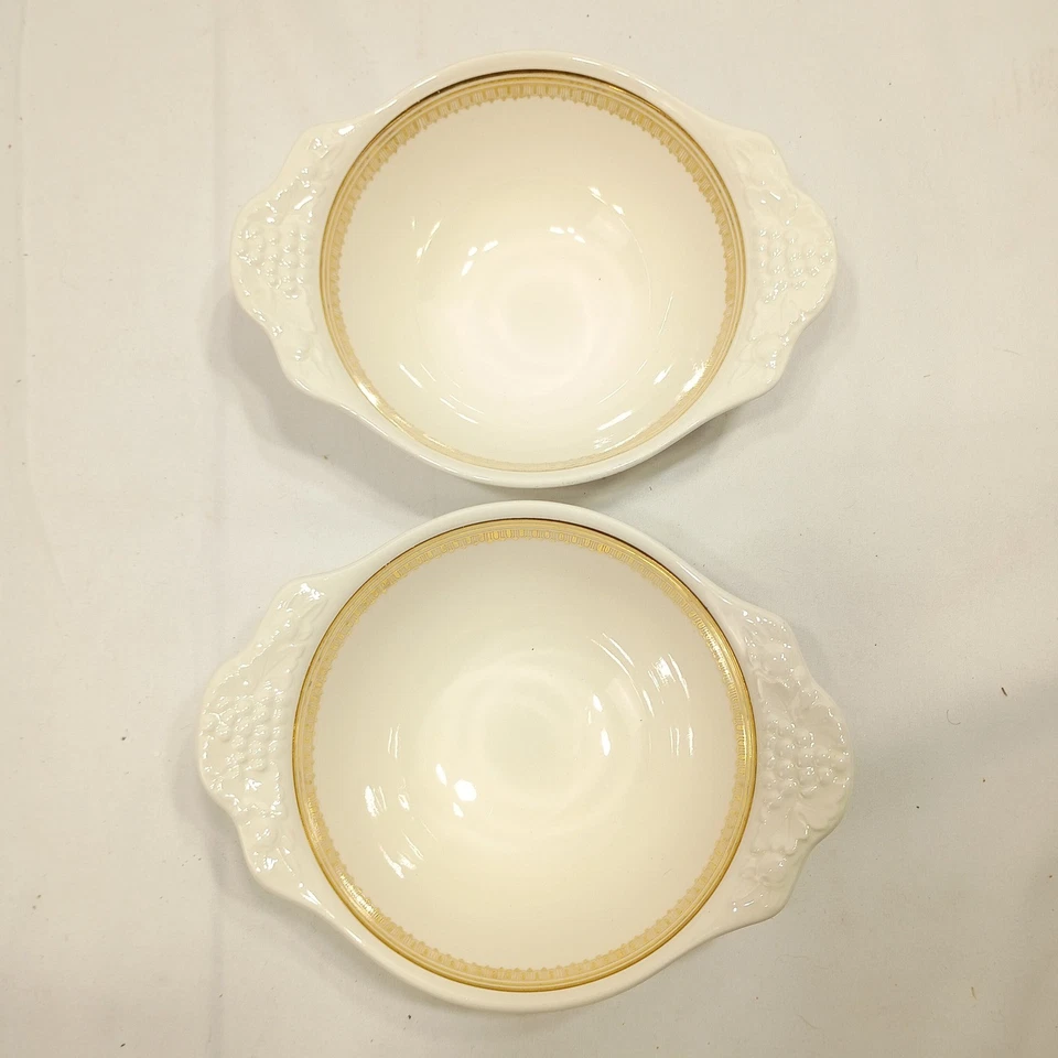 2 cuencos Homer Laughlin con cáscara de huevo - borde dorado, asas de uva porcelana vintage EE. UU. Foto 4 de 4