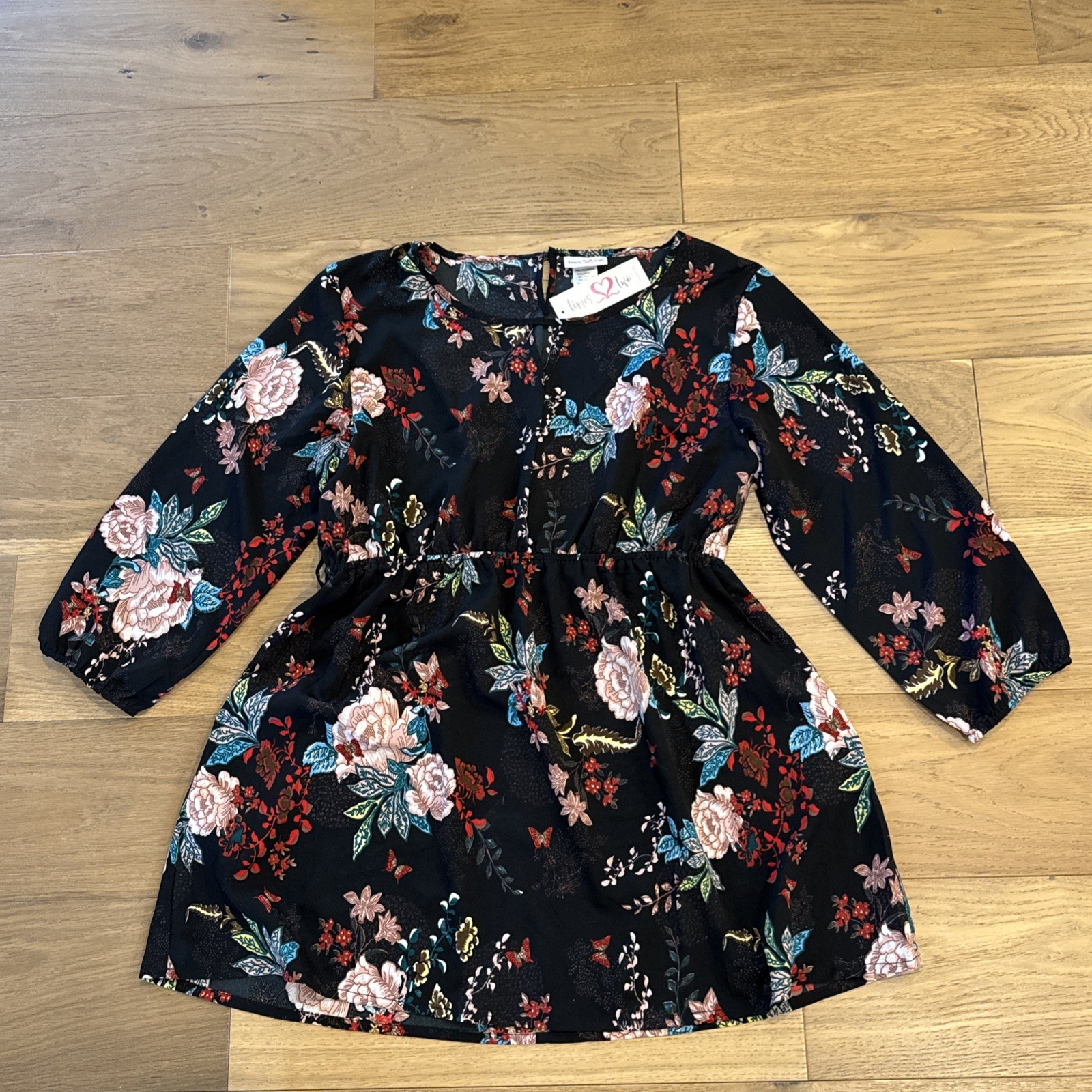 Times Two Maternity Blouse Large Floral Empire Waist Keyhole Long Sleeve NWT