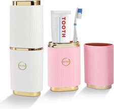 Pink , Portable Toothbrush Holder White, 2 Pcs Travel Toothbrush Case