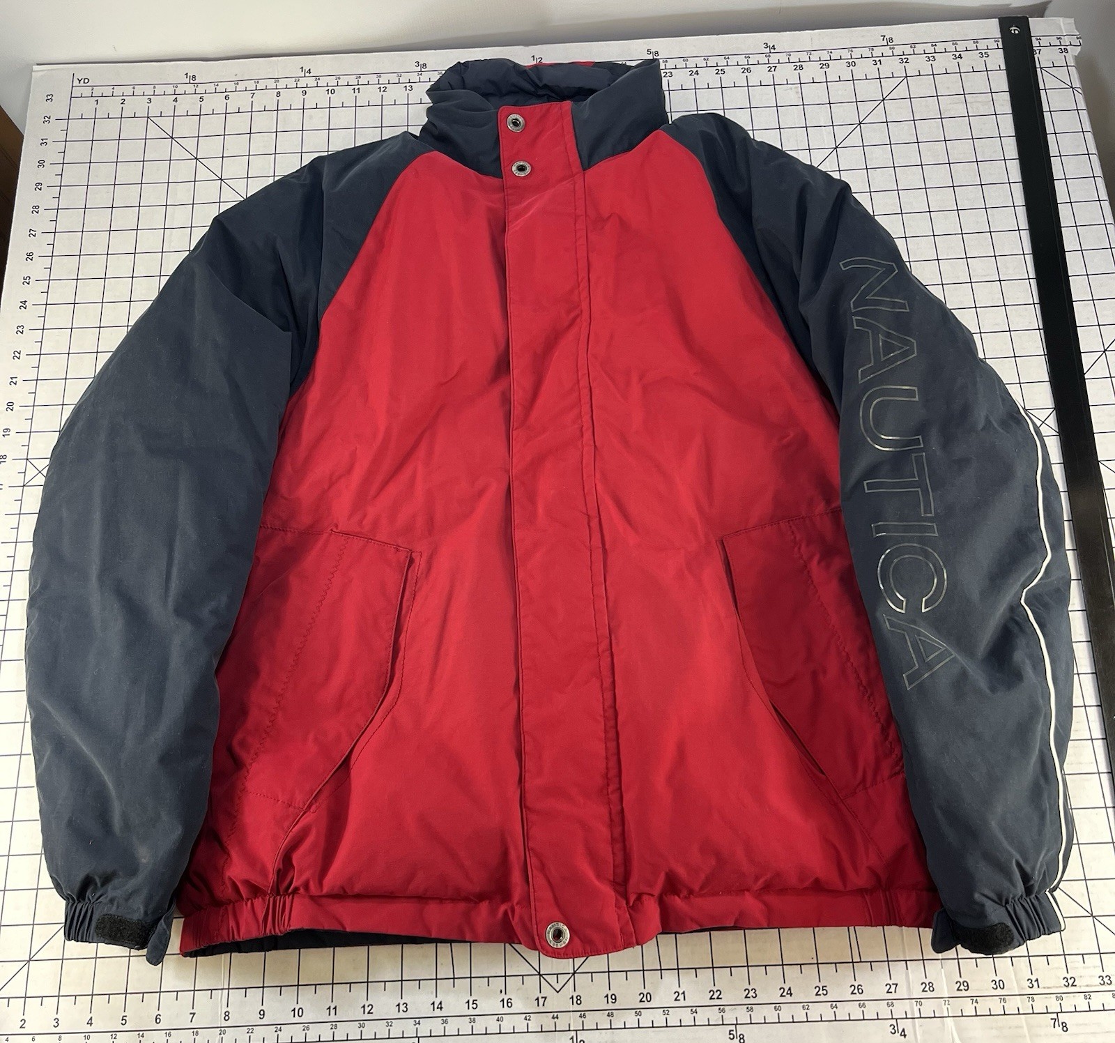 Vintage NAUTICA Puffer Jacket Duck Down Reversible Mens L Coat 90s Y2K Bubble