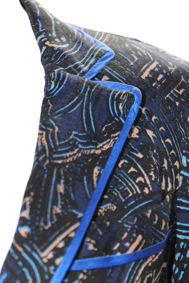 Blazer Nanette Lepore Mujer Cuello Forrado Abstracto Estampado Azul Talla 2 Foto 2 de 4