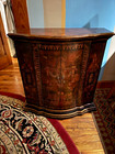 Curved Front Brown Wood Cabinet Floral Pattern 2 Door 1 Shelf Freestanding — photo 1