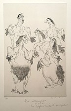 Cécile REIMS - Les payans transformés en poules. 1959 Gravure
