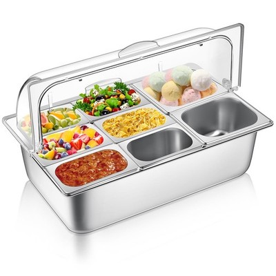 Countertop Food Serving Display Container and Clear Roll Top Cover Stainless ...