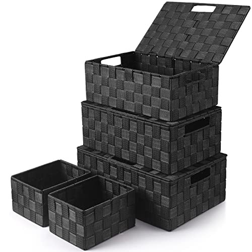 Storage Bins with Lids, Woven Storage Box Organizer Containers Decorative - Picture 2 of 7