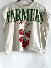 Weeze Cream Farmers Market Graphic Cropped T-Shirt UK 12 oversized