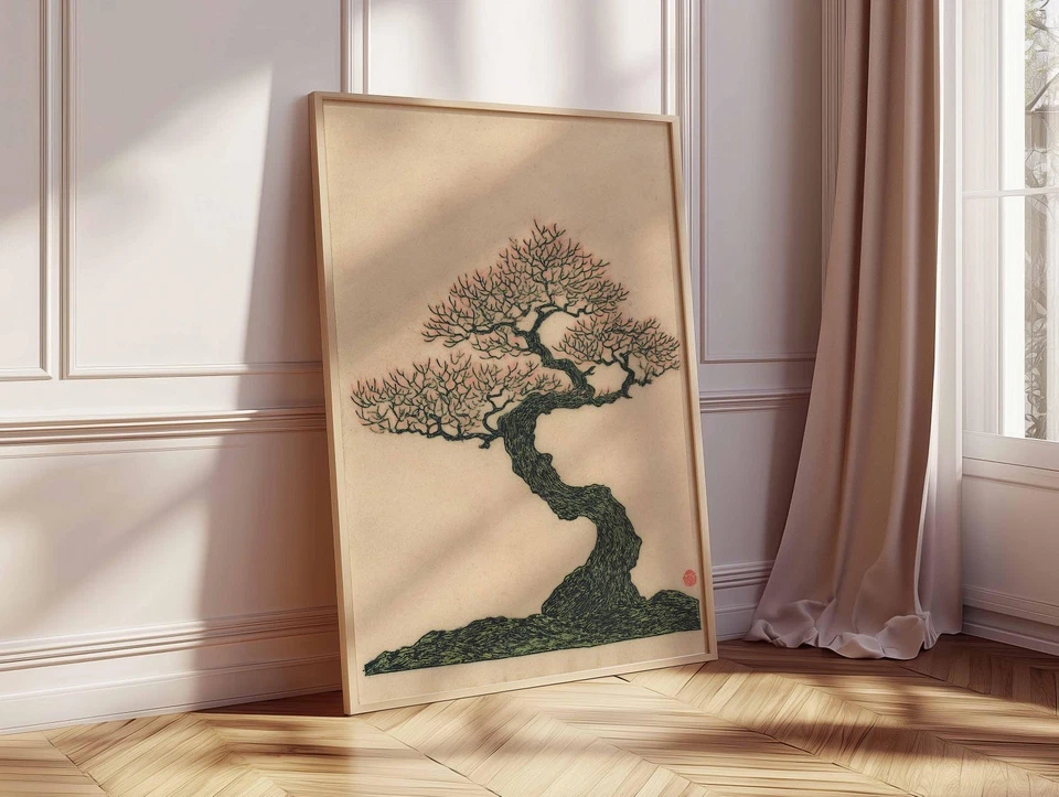 Póster de árbol bonsái japonés - Impresión de arte de pared de naturaleza zen minimalista Foto 3 de 4