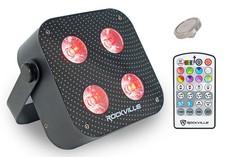 Rockville MINI RF4 V2 Black Wireless DMX Wash Up Light RF Remote Magnetic Mount