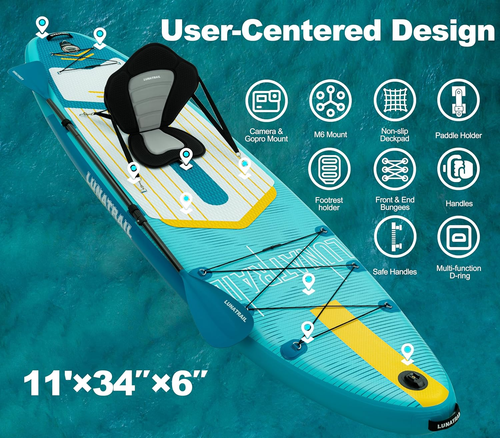 【11'×34"】 Extra Long/Extra Wide Premium Inflatable Stand up Paddle Board (SUP) – - Picture 8 of 12