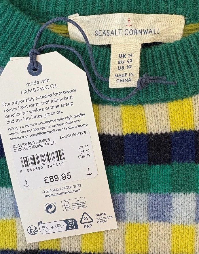 BNWT SEA SALT Green Multi Wool Blend Clover Bed Jumper UK14 RRP £89.95 CG W34 - Image 3 of 4