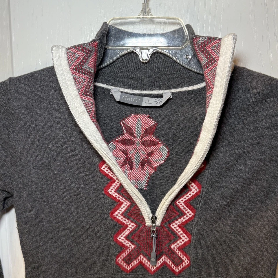 Athleta Alps снег Cat свитер платье красный/серый L-рукава карман кашемир смесь S - Изображение 2 из 4
