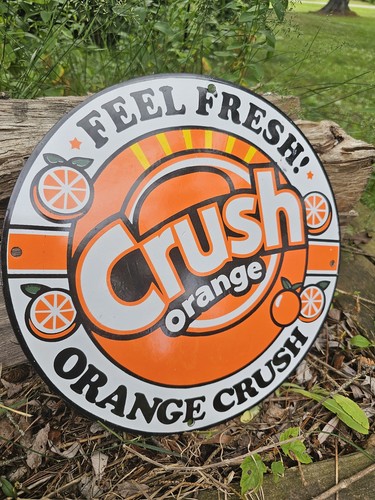 VINTAGE 1950'S ORANGE CRUSH FEEL FRESH PORCELAIN GAS STATION SODA SIGN ,COKE - Picture 2 of 4