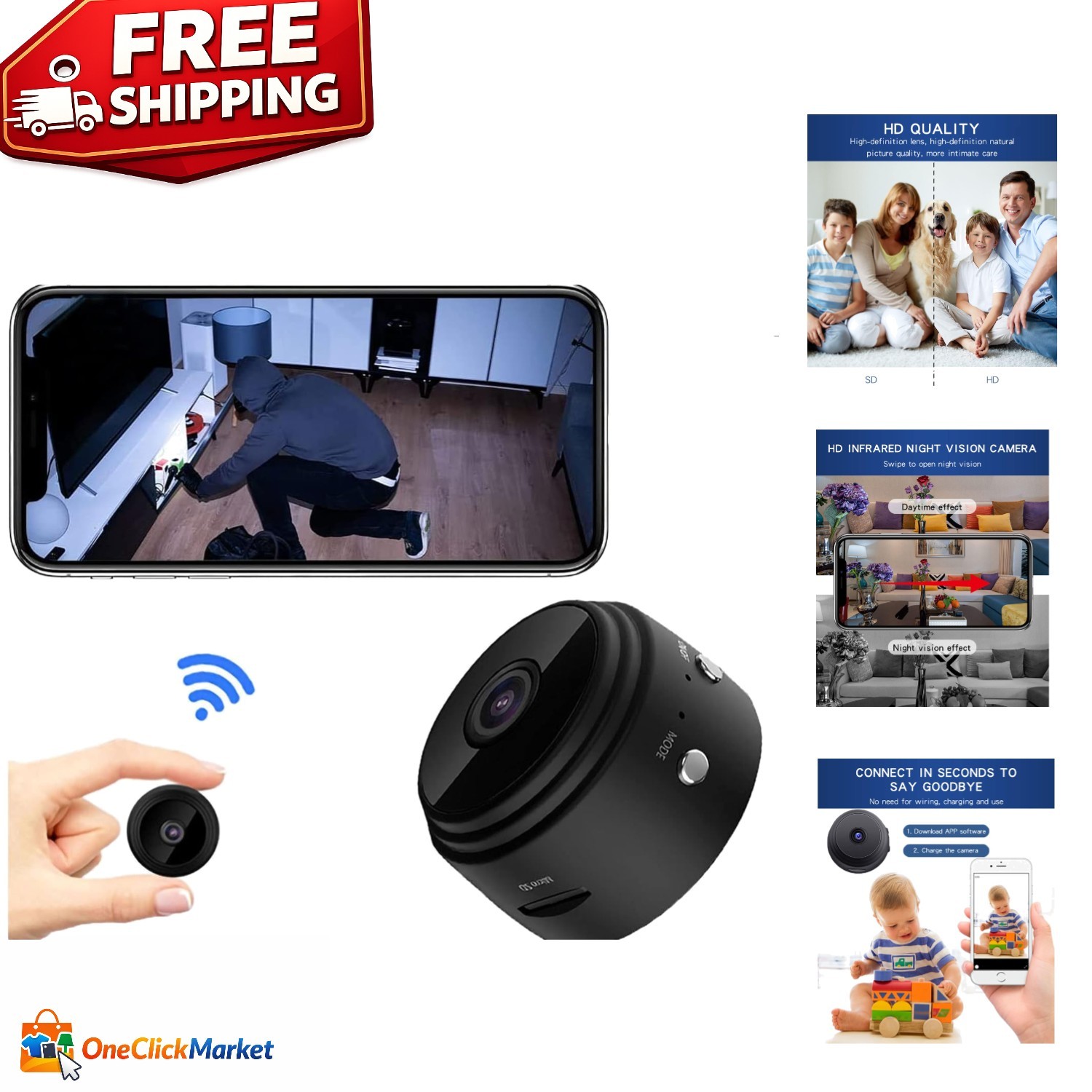 1080P Mini Security Camera with 150&deg; Wide-Angle & Night Vis