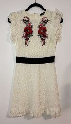 Lea And Viola Dress Womens Size XS EMBROIDERED LACE SHEATH WHITE FLOWERS