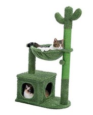 Cactus Cat Tree Cat Tower with Large Metal Carpet Hammock, Cat 40" Cactus Green