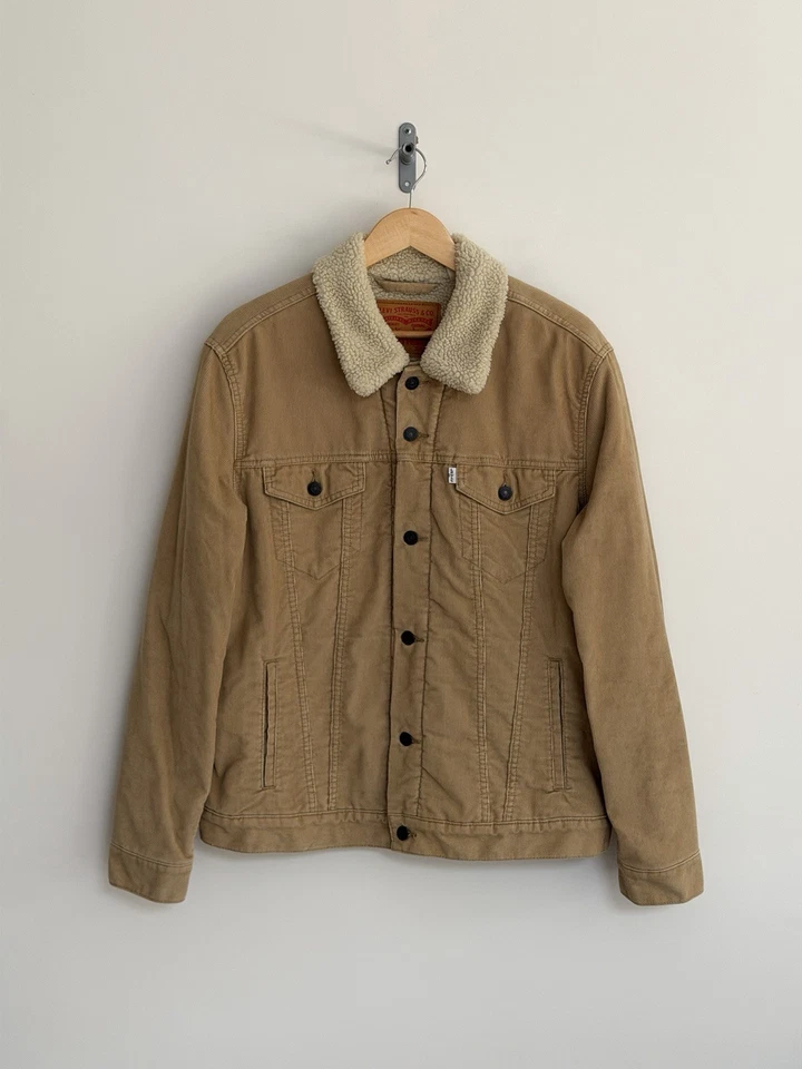 Levi's Sherpa Trucker Jacket Beige Corduroy Sherpa Lined Mens L, photo 1 of 5