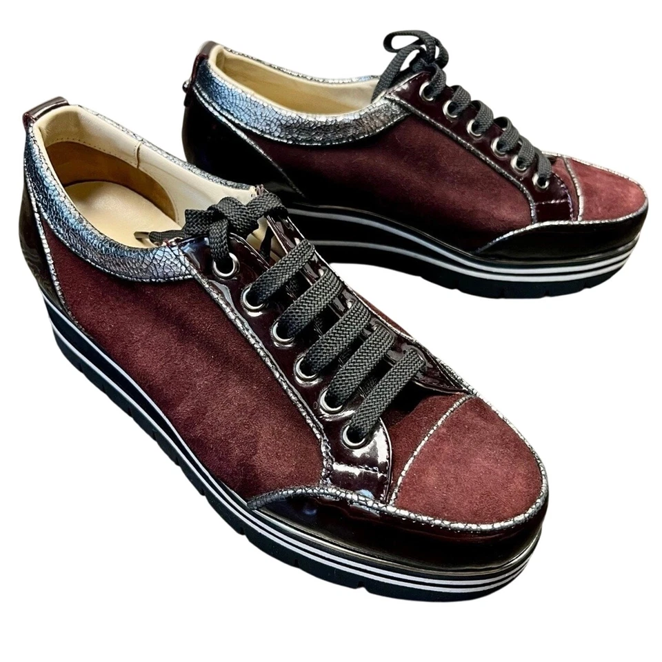 Zapatillas deportivas italianas Zocal zapatos borgoña gamuza charol hechas a mano talla 6,5 EU 37 Foto 3 de 4