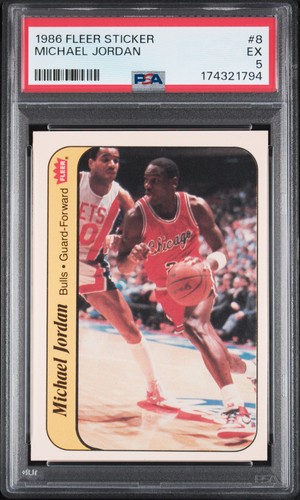 1986 FLEER STICKER #8 MICHAEL JORDAN ROOKIE RC PSA 5