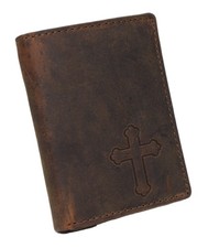 MARSHAL RFID Blocking Cross Vintage Leather Trifold Wallet for Men