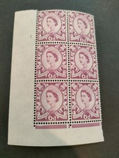 GB QEII 1958 6d deep claret. SGS3. Cylinder number 1 no dot. MNH block of 6.