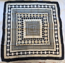 Vtg Sq Silk ECHO scarf BLACK  STEEL POLKA DOTS Classy Elegant Rolled Hems 26x27