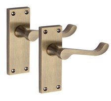 1 Pair Victorian Scroll Latch Handle Antqiue Brass Finish 120 x 40mm