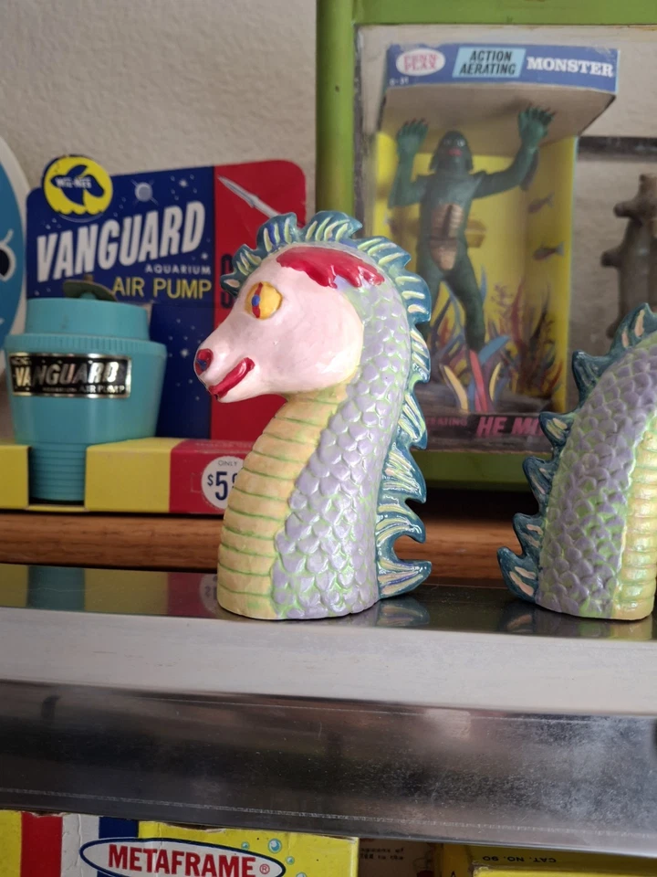 Antiguo acuario de cerámica vintage 3 piezas cara rosa serpiente marina monstruo del lago Ness Foto 4 de 4