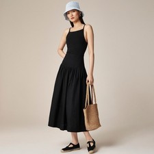 NWT!! J. CREW Pintuck Mixy Tank Dress Solid Black Midi Pleated Pleats Large