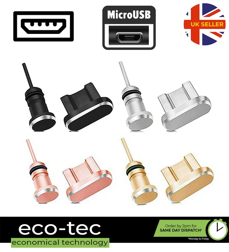 Enchufe de carga micro USB de metal y puerto para auriculares con cubierta antipolvo Samsung Android Foto 2 de 3