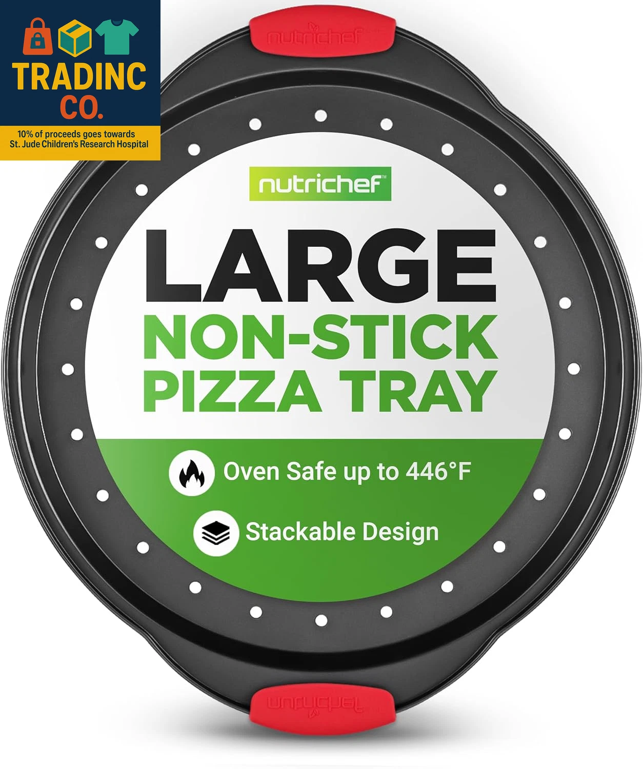 13-Inch Nonstick Pizza Tray - round Carbon Steel Non-Stick Pizza Pan with Perfor
