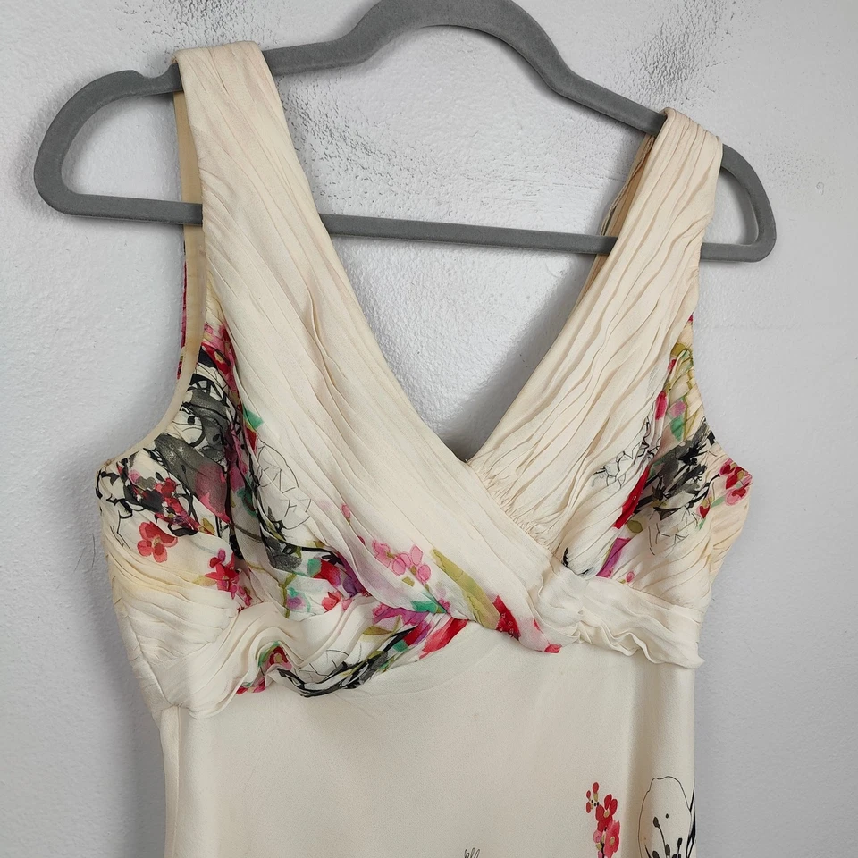 Vintage Y2K Adrianna Papell Silk Dress Womens 12 Cream Floral Bling Fairy Boho - Image 3 of 4