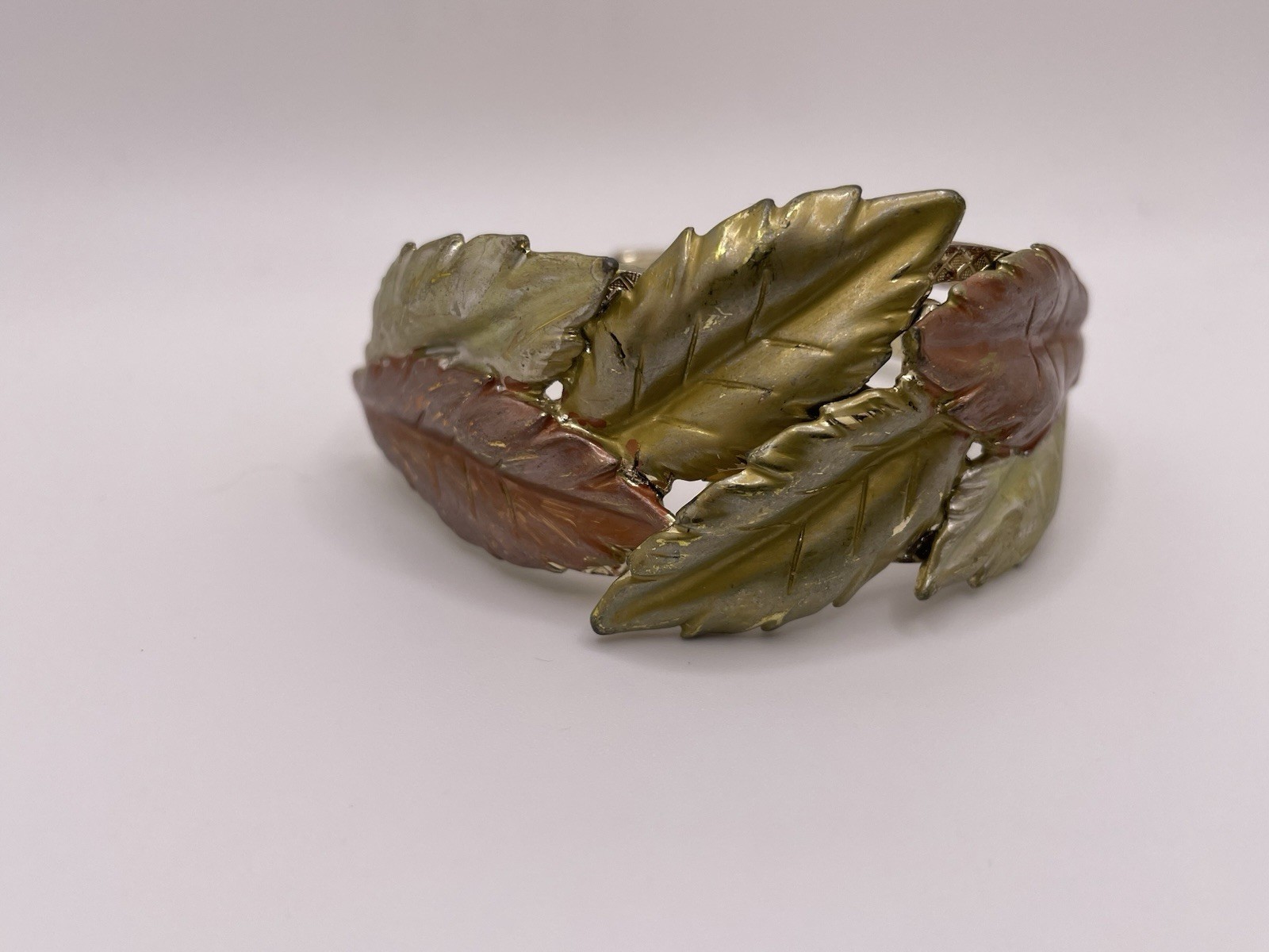 Oversized Solid Metal Leaf Hinged Cuff Bracelet B… - image 5