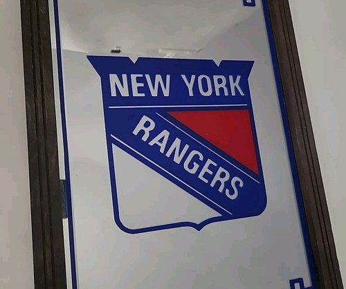 Vintage NHL New York Rangers Hockey Mirror Glass Framed Wall Plaque Bar 20” ⬇️ - Picture 8 of 24