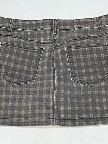 Rocks & Indigo denim button up skirt womens 14 / 31 striped checkered gray green - Picture 8 of 9
