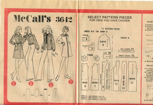 Vestido, camisa o pantalón vintage McCall's patrón de costura 3642 Misses talla 12 sin cortar - Imagen 3 de 4