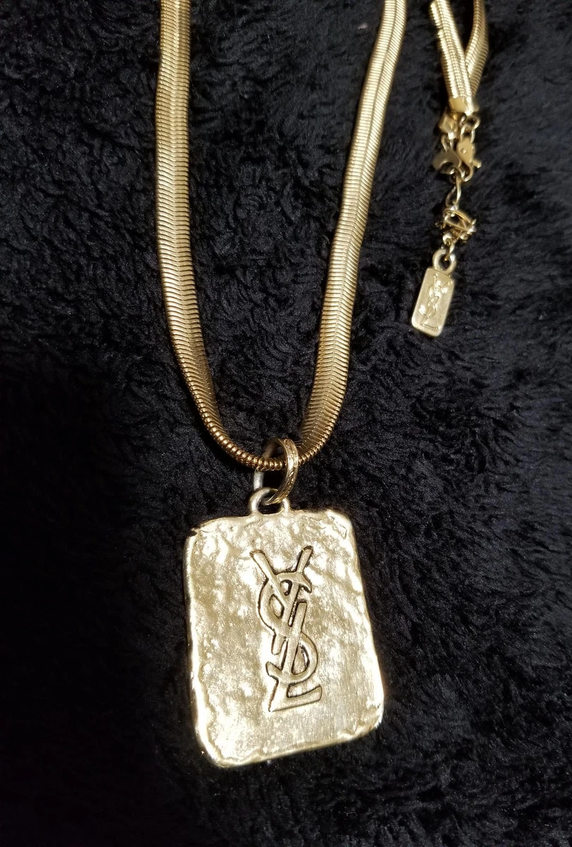 Repurposed Yves Saint Laurent YSL Logo Gold Charm Necklace