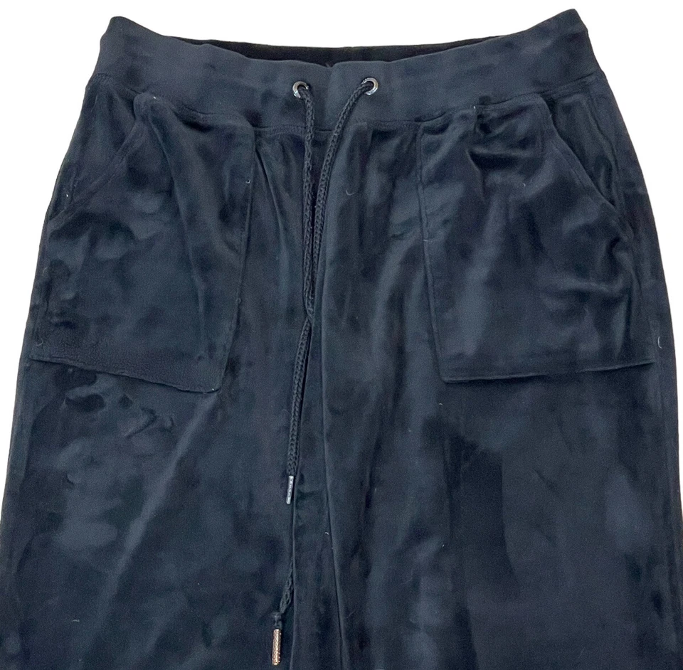 Pantalones de terciopelo negro GreenTea talla mediana cómodos pierna ancha suave terciopelo ropa de salón Foto 2 de 4