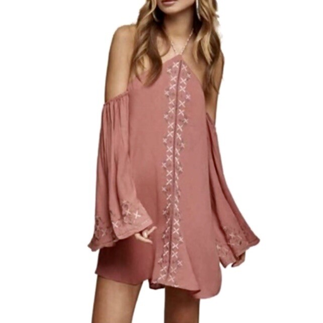 TJD The Jetset Diaries Desert Rose Boho Cold Shoulder Mini Dress